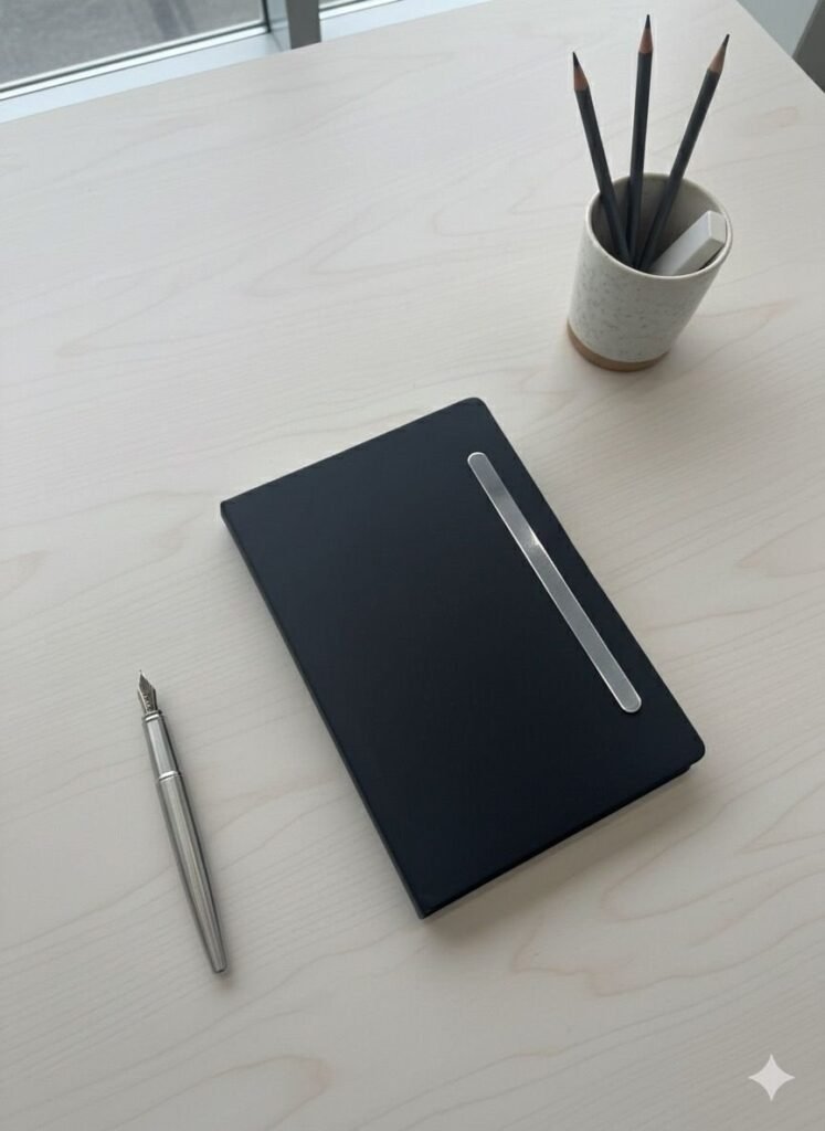 Silver Executive Leather Notebook – Premium A5 Journal for Professionals