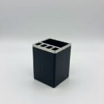 Elegant Multi-Compartment Desk Organizer – Black & Silver Pen Holder 2