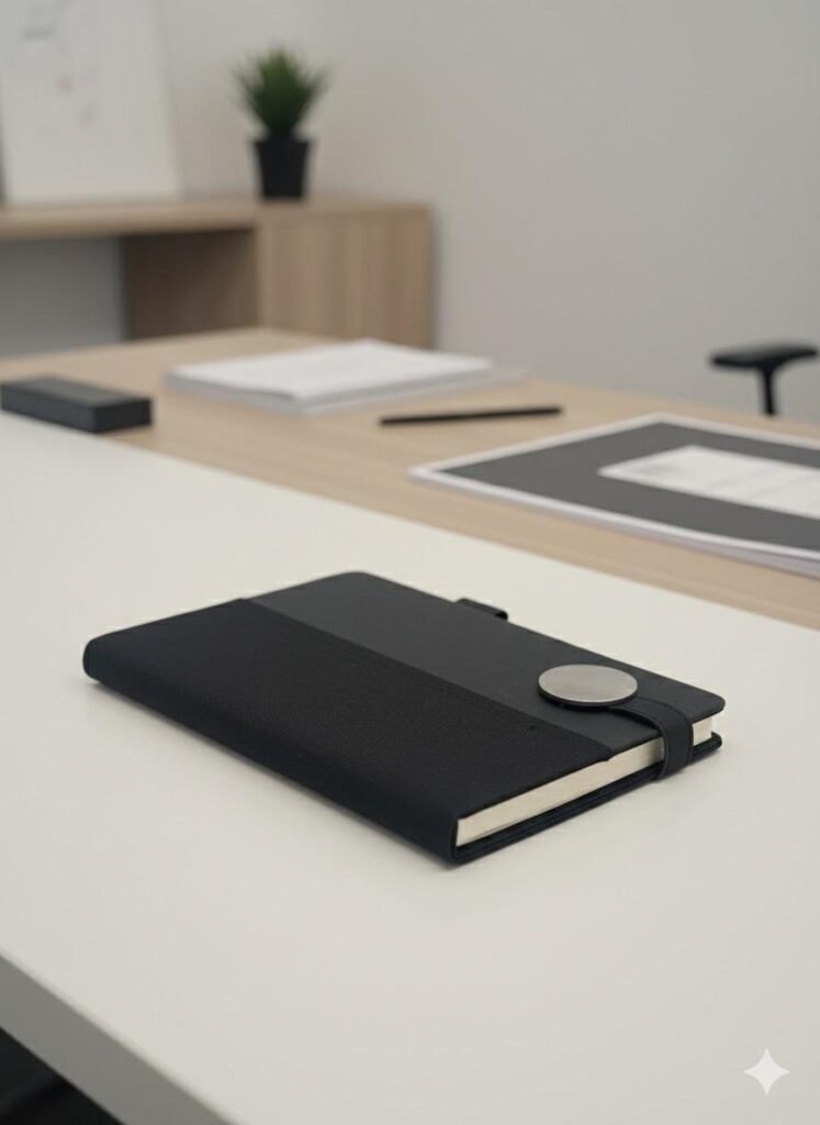 Premium A5 Black Leather Notebook – Elegant, Compact & Professional